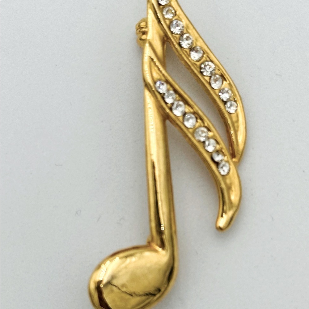 Vintage Gold Music Note Brooch Rhinestone